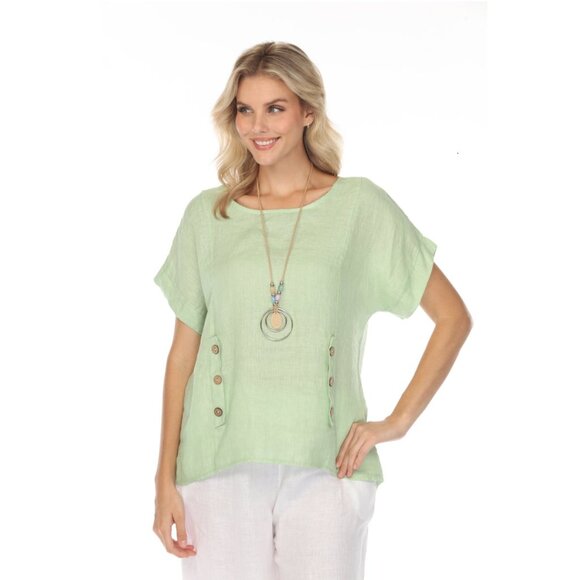 Mint Short Sleeves Top with Side Buttons - Picture 2 of 8